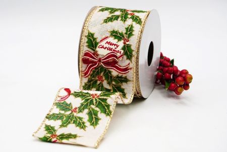 Christmas Words Holly Wired Ribbon